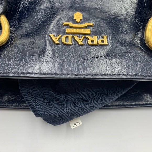 Prada Navy Blue Vitello Shine Medium 2way Shopping Tote Bag Preloved Purse - Picture 16 of 16